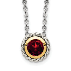 Shey Couture Sterling Silver with 14K Accent 18 Inch Antiqued Round Bezel Garnet Necklace