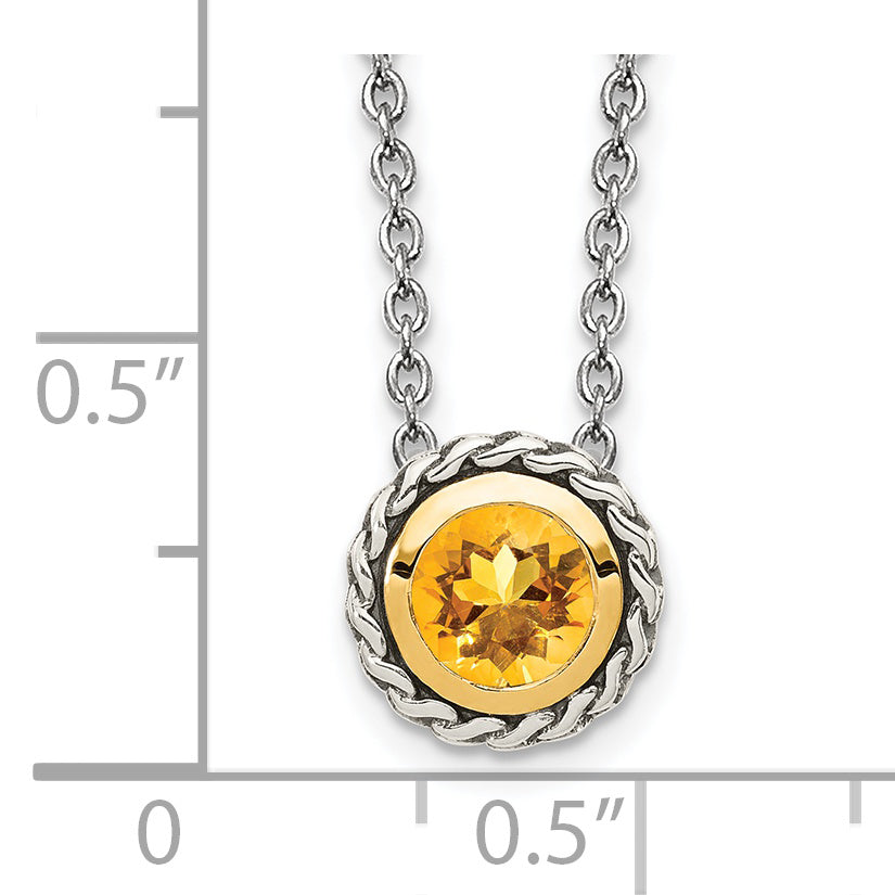 Shey Couture Sterling Silver with 14K Accent 18 Inch Antiqued Round Bezel Citrine Necklace