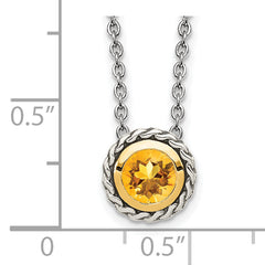 Shey Couture Sterling Silver with 14K Accent 18 Inch Antiqued Round Bezel Citrine Necklace