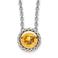 Shey Couture Sterling Silver with 14K Accent 18 Inch Antiqued Round Bezel Citrine Necklace