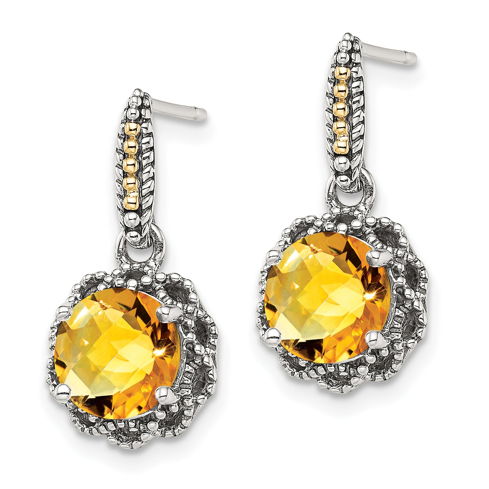 Shey Couture Sterling Silver with 14K Accent Antiqued Round Citrine Earrings