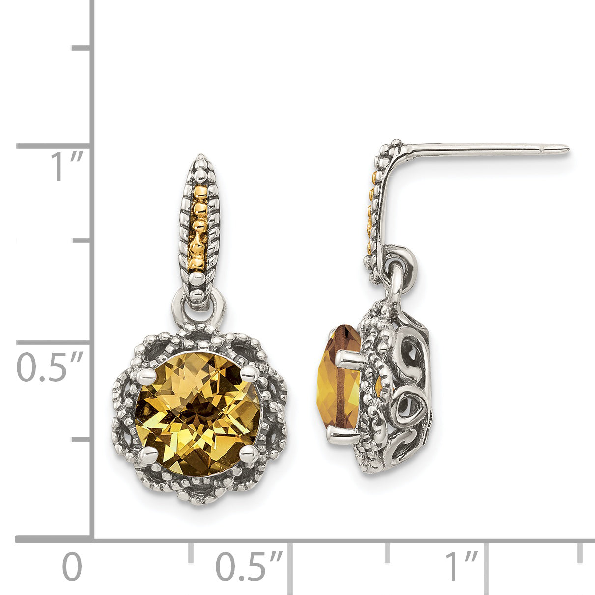 Shey Couture Sterling Silver with 14K Accent Antiqued Round Citrine Earrings