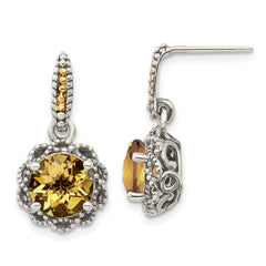 Shey Couture Sterling Silver with 14K Accent Antiqued Round Citrine Earrings