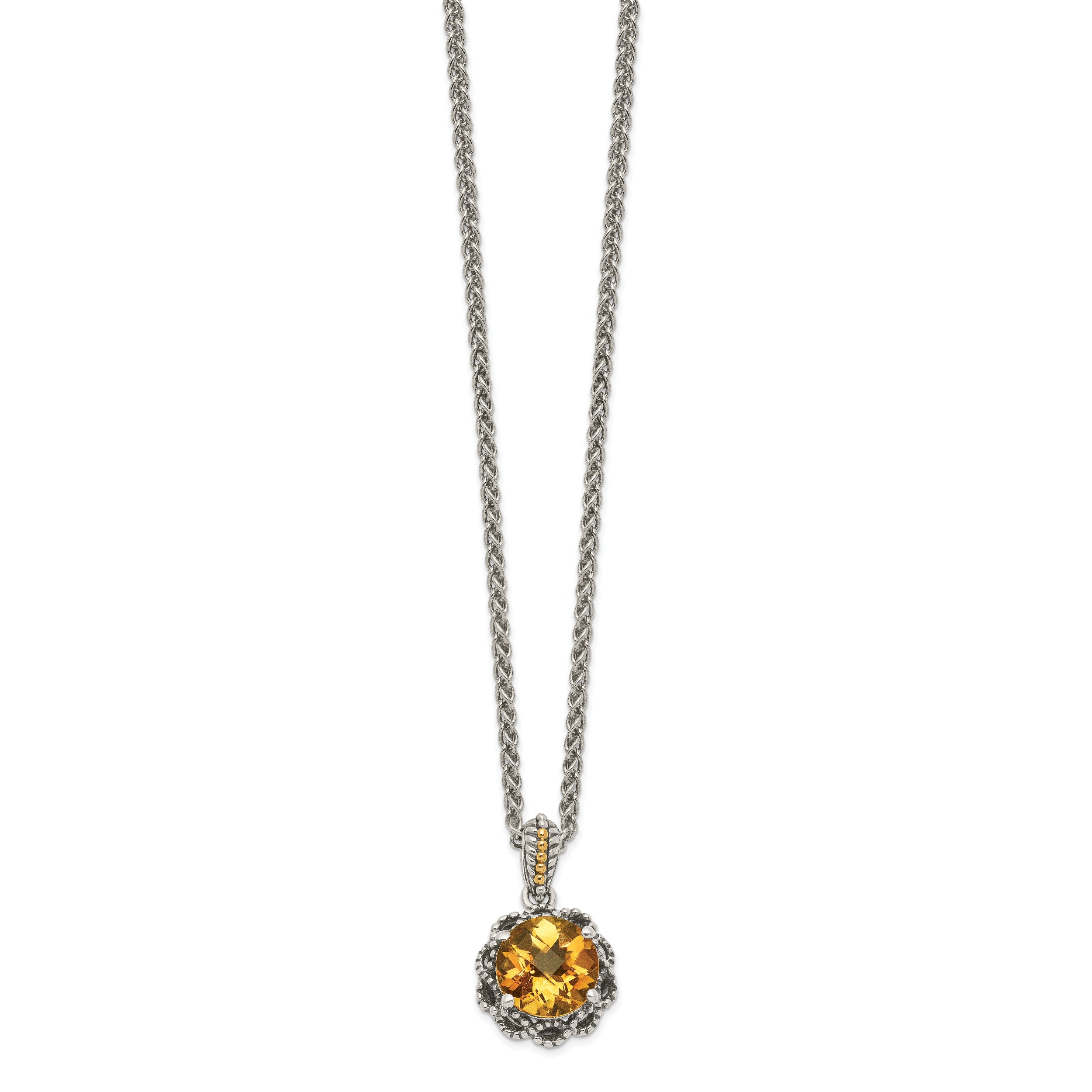 Shey Couture Sterling Silver with 14K Accent 18 Inch Antiqued Round Citrine Necklace