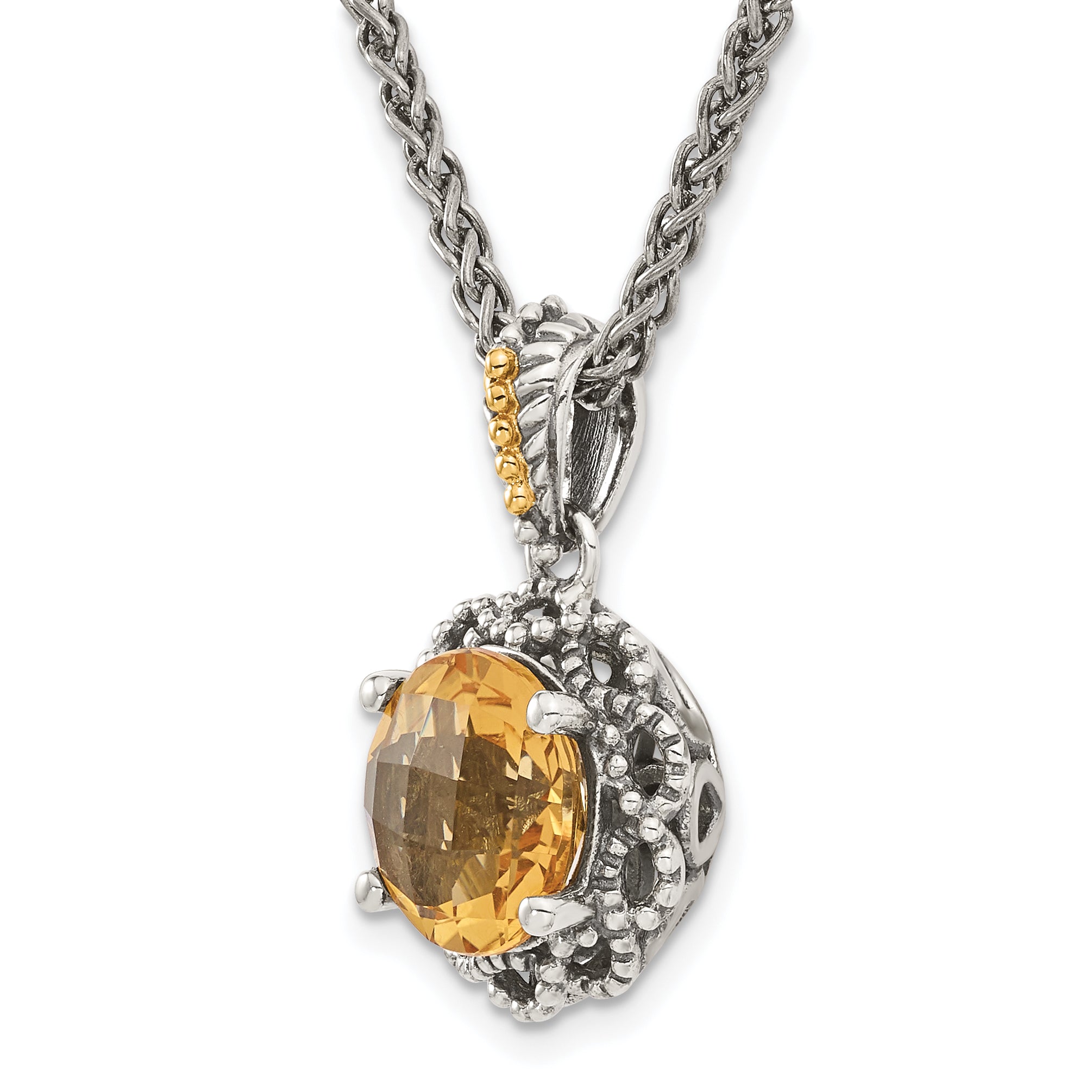 Shey Couture Sterling Silver with 14K Accent 18 Inch Antiqued Round Citrine Necklace