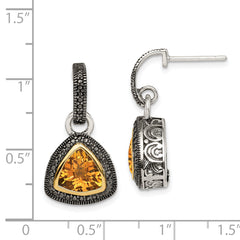 Shey Couture Sterling Silver with 14K Accent Antiqued Trillion Bezel Citrine Dangle Earrings