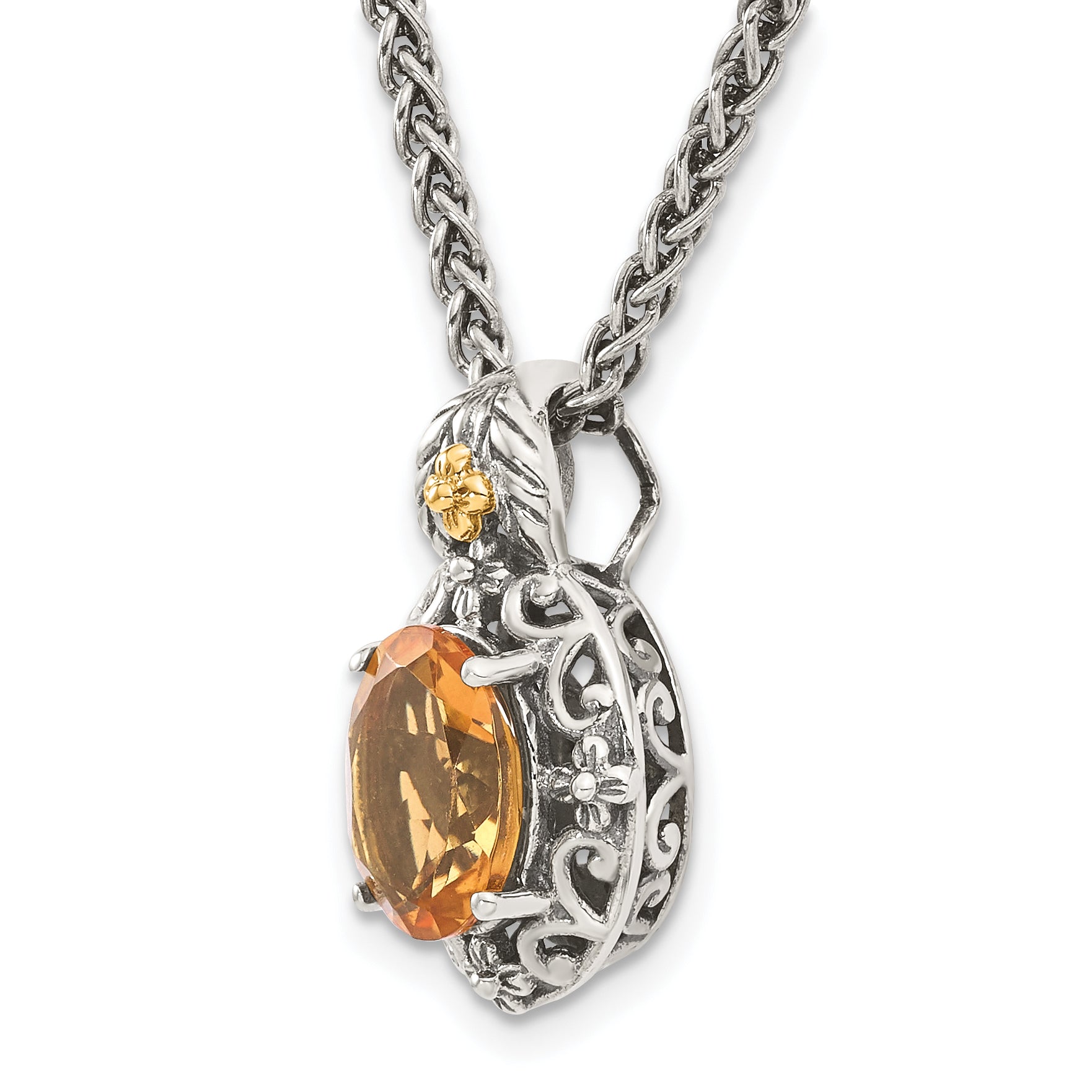 Shey Couture Sterling Silver with 14K Accent 18 Inch Antiqued Oval Citrine Necklace