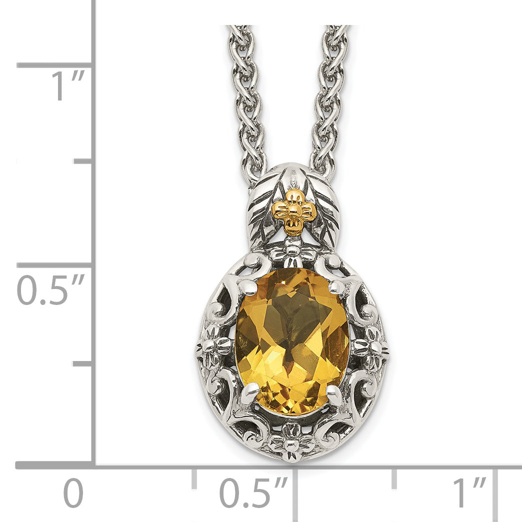 Shey Couture Sterling Silver with 14K Accent 18 Inch Antiqued Oval Citrine Necklace