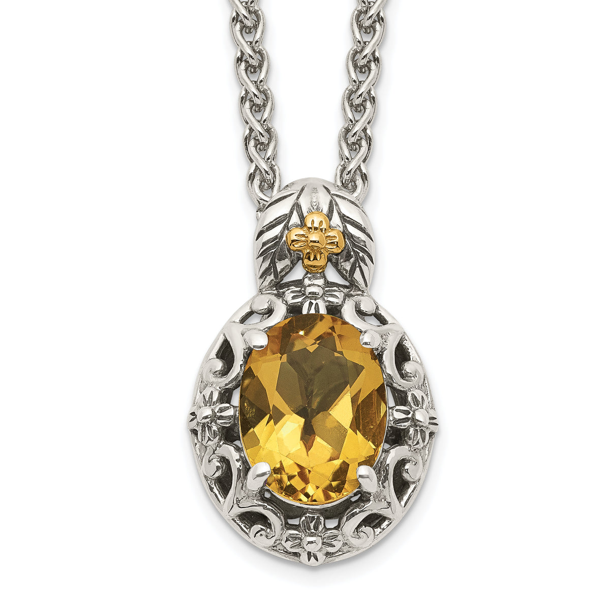 Shey Couture Sterling Silver with 14K Accent 18 Inch Antiqued Oval Citrine Necklace