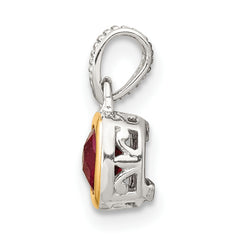 Shey Couture Sterling Silver Rhodium-plated with 14k Accent Polished Cushion-cut Created Ruby Pendant