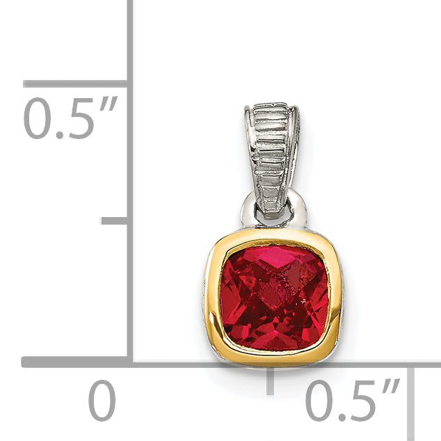 Shey Couture Sterling Silver Rhodium-plated with 14k Accent Polished Cushion-cut Created Ruby Pendant