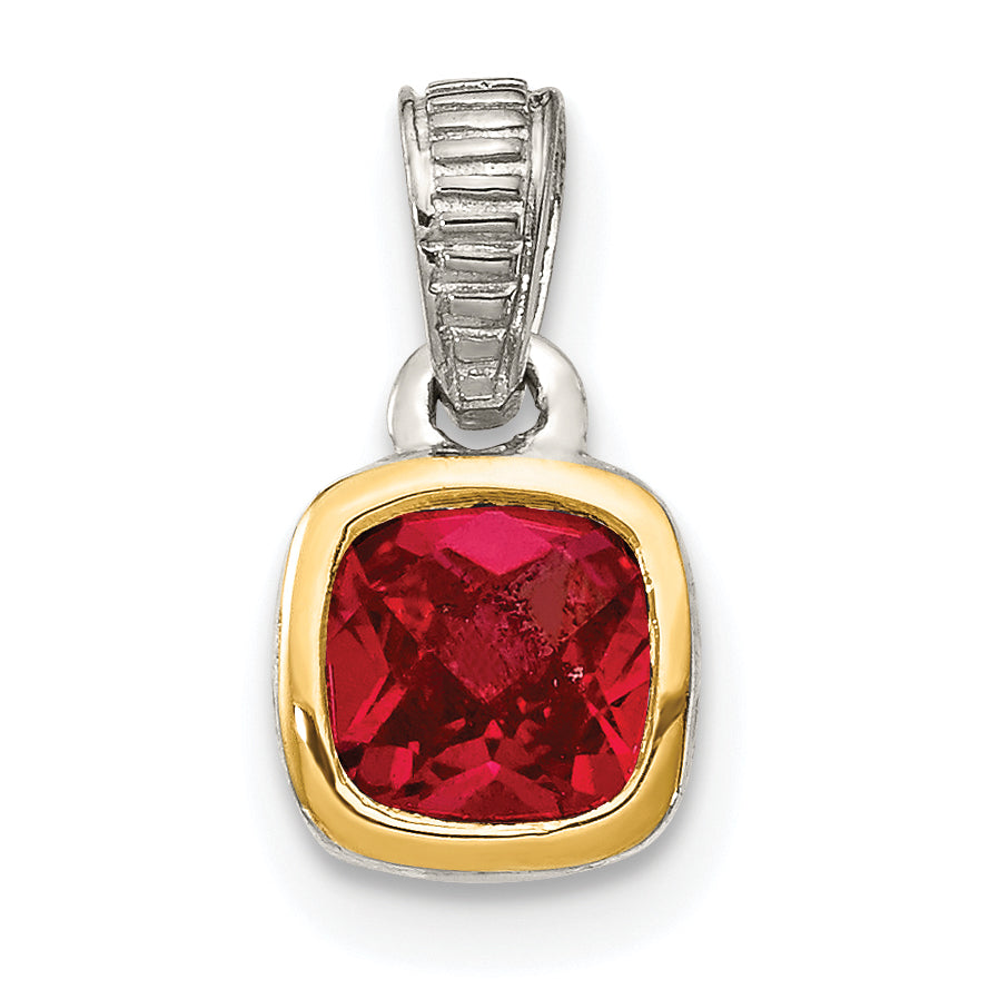 Shey Couture Sterling Silver Rhodium-plated with 14k Accent Polished Cushion-cut Created Ruby Pendant