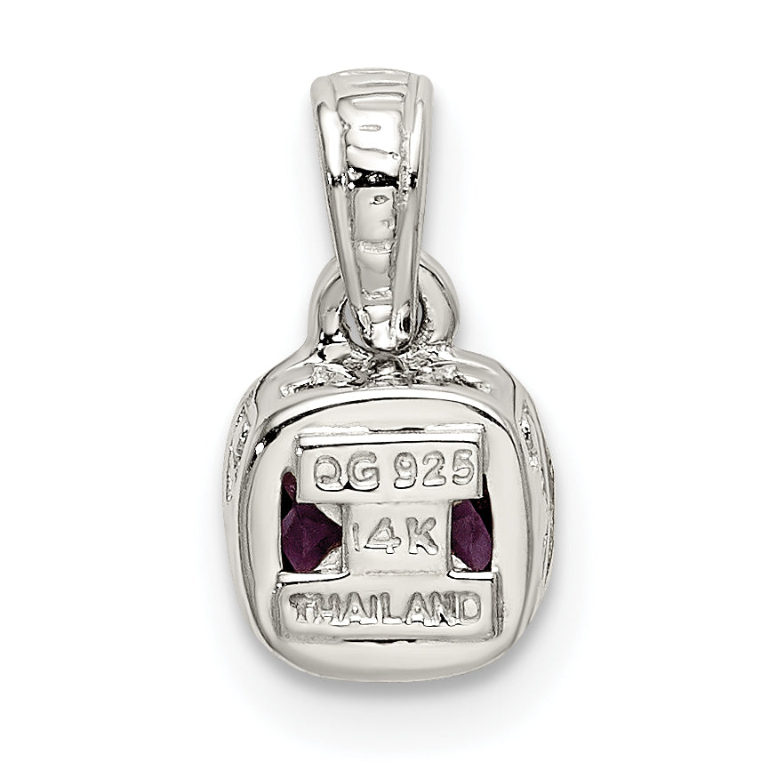 Shey Couture Sterling Silver Rhodium-plated with 14k Accent Polished Cushion-cut Amethyst Pendant