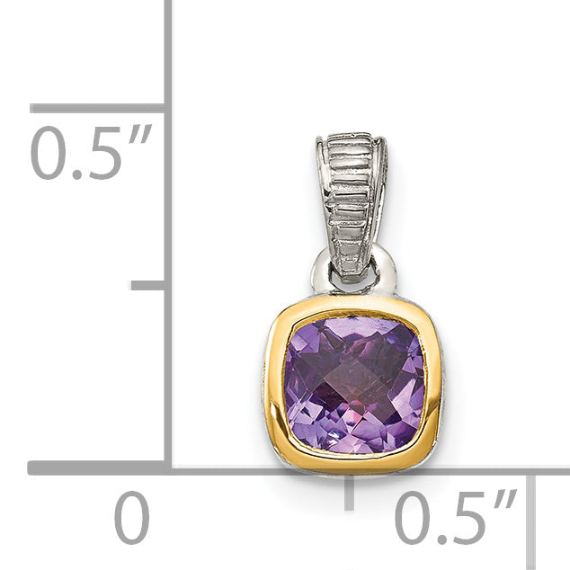 Shey Couture Sterling Silver Rhodium-plated with 14k Accent Polished Cushion-cut Amethyst Pendant