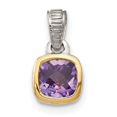 Shey Couture Sterling Silver Rhodium-plated with 14k Accent Polished Cushion-cut Amethyst Pendant