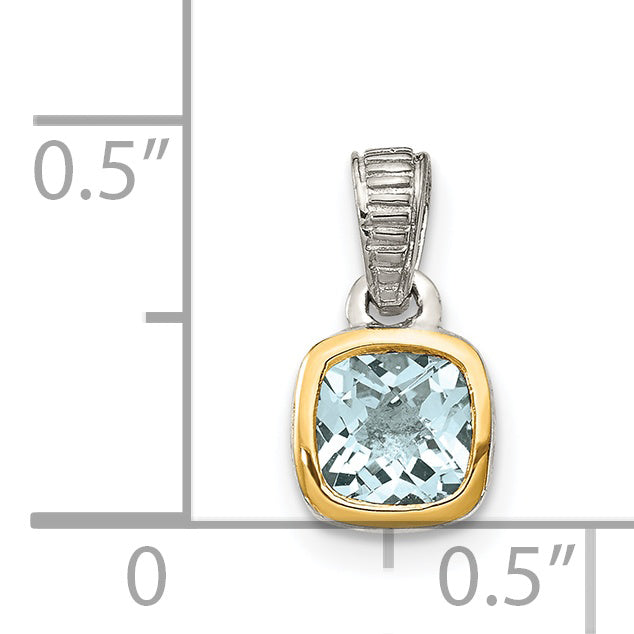 Shey Couture Sterling Silver Rhodium-plated with 14k Accent Polished Cushion-cut Aquamarine Pendant