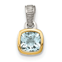 Shey Couture Sterling Silver Rhodium-plated with 14k Accent Polished Cushion-cut Aquamarine Pendant