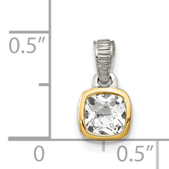 Shey Couture Sterling Silver Rhodium-plated with 14k Accent Polished Cushion-cut White Topaz Pendant