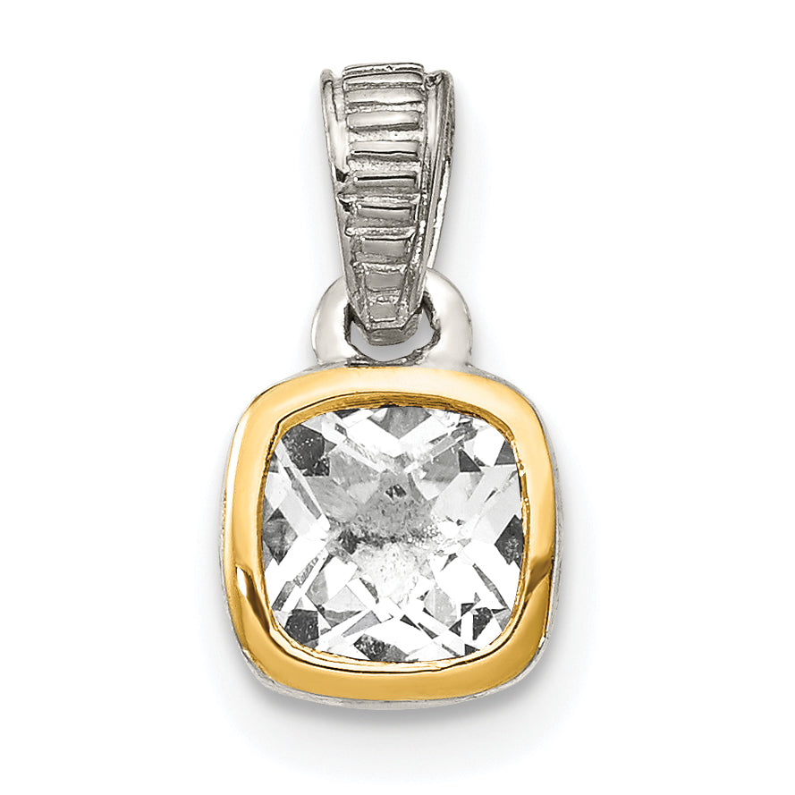 Shey Couture Sterling Silver Rhodium-plated with 14k Accent Polished Cushion-cut White Topaz Pendant