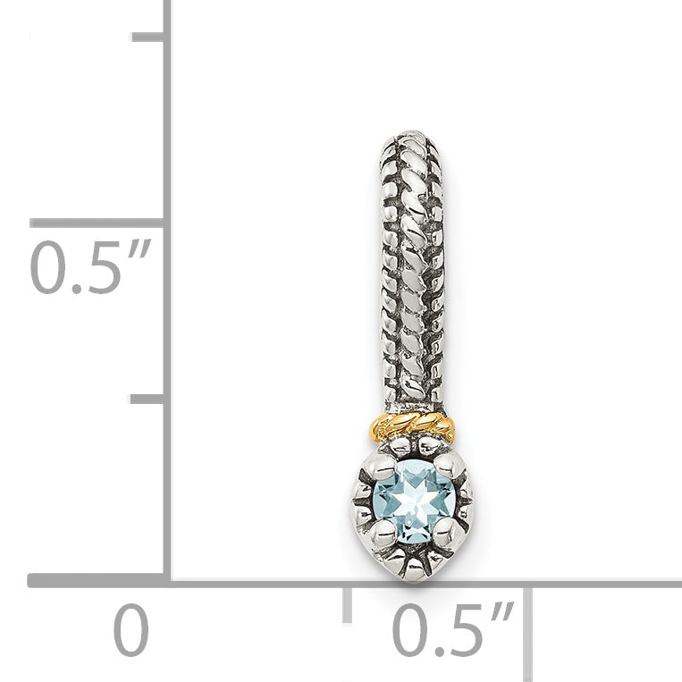 Shey Couture Sterling Silver Antiqued with 14k Accent Polished Aquamarine Chain Slide Pendant