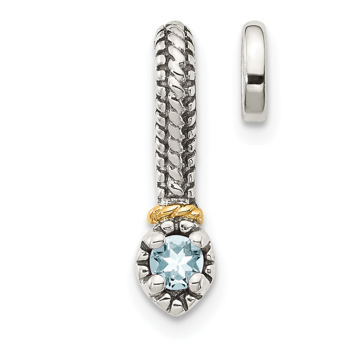 Shey Couture Sterling Silver Antiqued with 14k Accent Polished Aquamarine Chain Slide Pendant