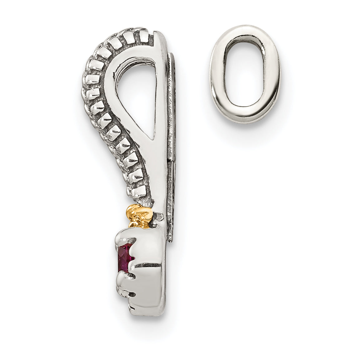 Shey Couture Sterling Silver Antiqued with 14k Accent Polished Created Ruby Chain Slide Pendant