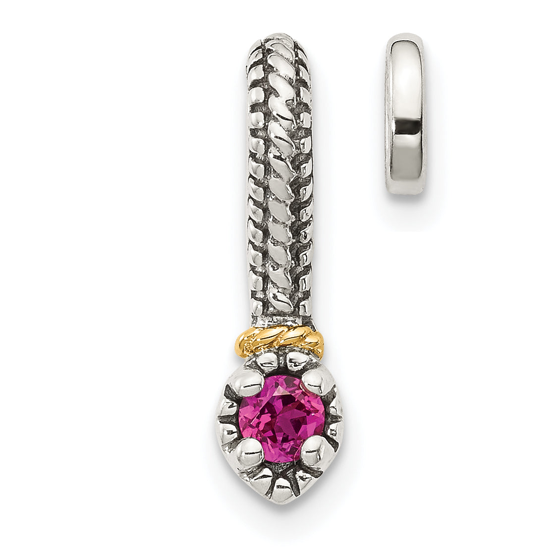 Shey Couture Sterling Silver Antiqued with 14k Accent Polished Created Ruby Chain Slide Pendant