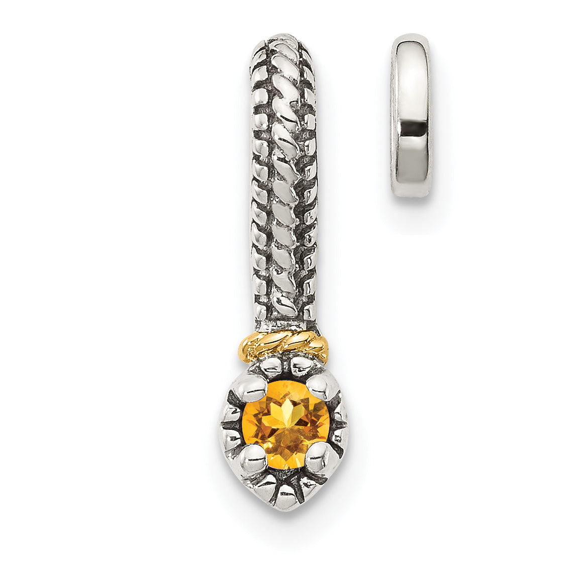 Shey Couture Sterling Silver Antiqued with 14k Accent Polished Citrine Chain Slide Pendant