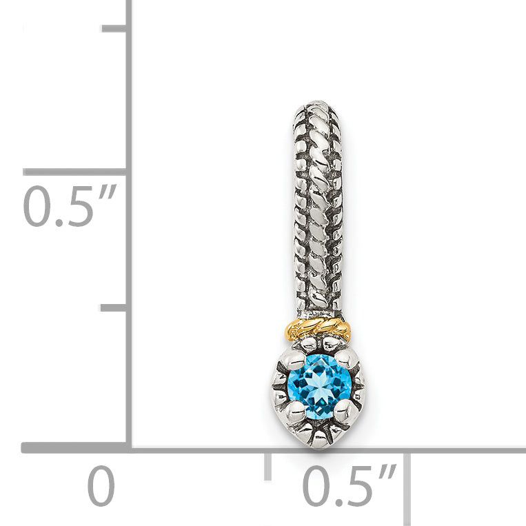 Shey Couture Sterling Silver Antiqued with 14k Accent Polished Blue Topaz Chain Slide Pendant