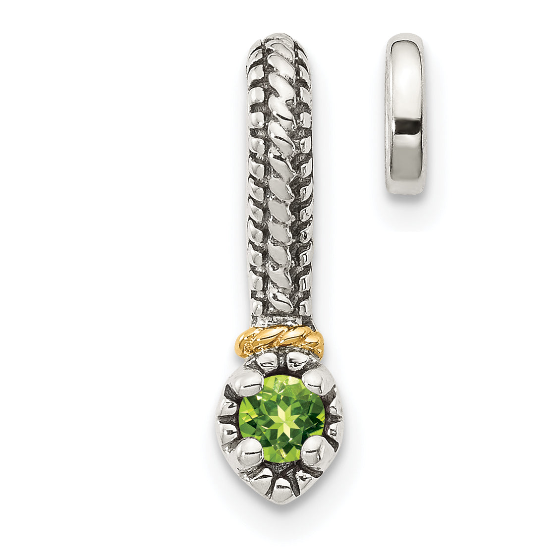 Shey Couture Sterling Silver Antiqued with 14k Accent Polished Peridot Chain Slide Pendant