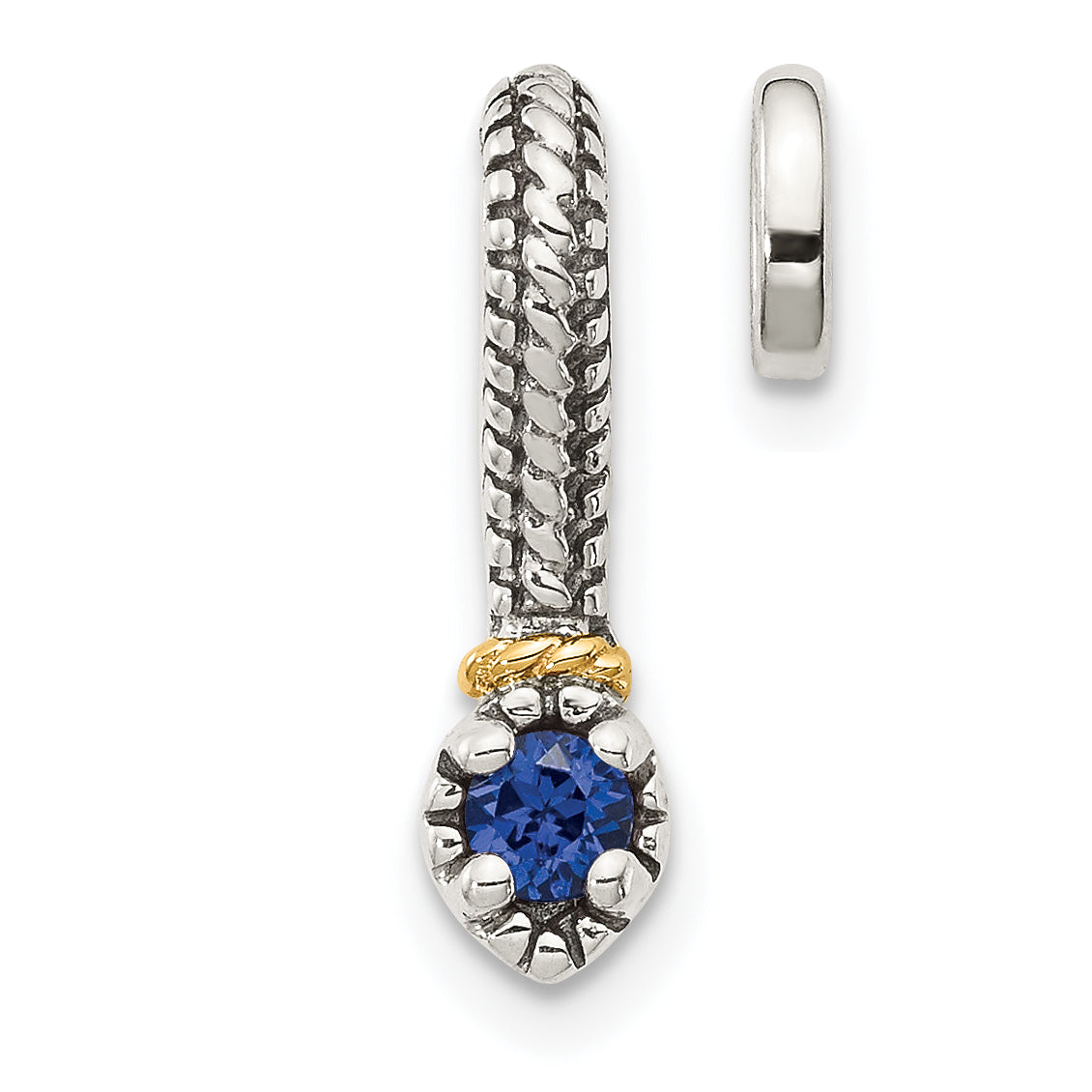 Shey Couture Sterling Silver Antiqued with 14k Accent Polished Created Sapphire Chain Slide Pendant