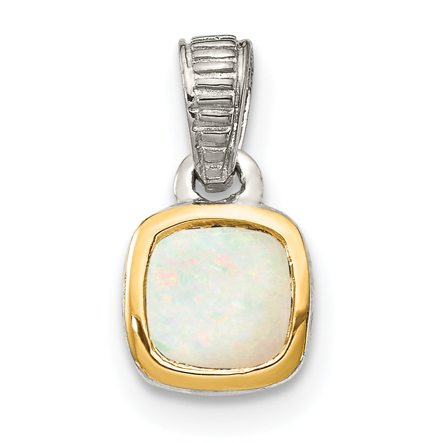 Shey Couture Sterling Silver Rhodium-plated with 14k Accent Polished Cushion-cut Milky Opal Pendant