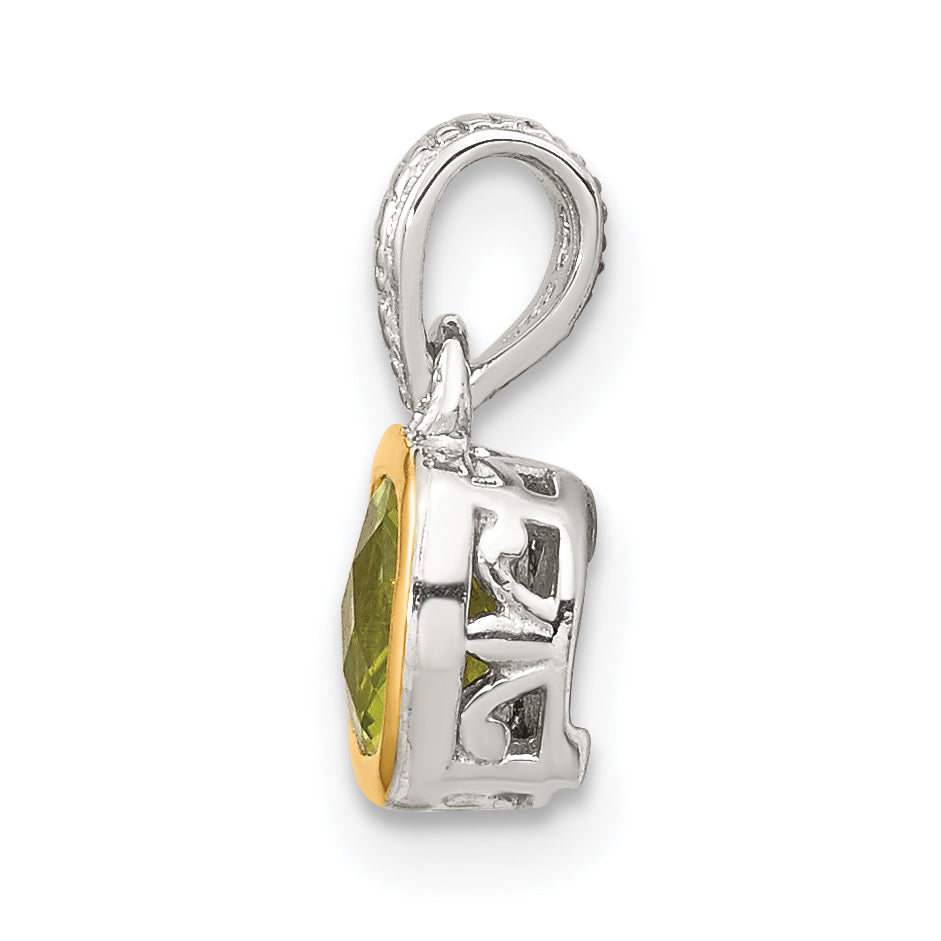 Shey Couture Sterling Silver Rhodium-plated with 14k Accent Polished Cushion-cut Peridot Pendant