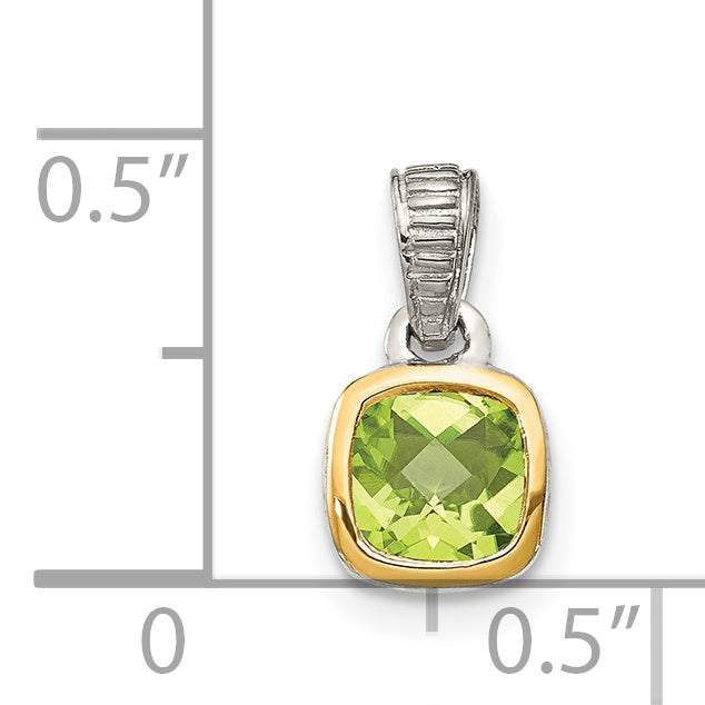 Shey Couture Sterling Silver Rhodium-plated with 14k Accent Polished Cushion-cut Peridot Pendant