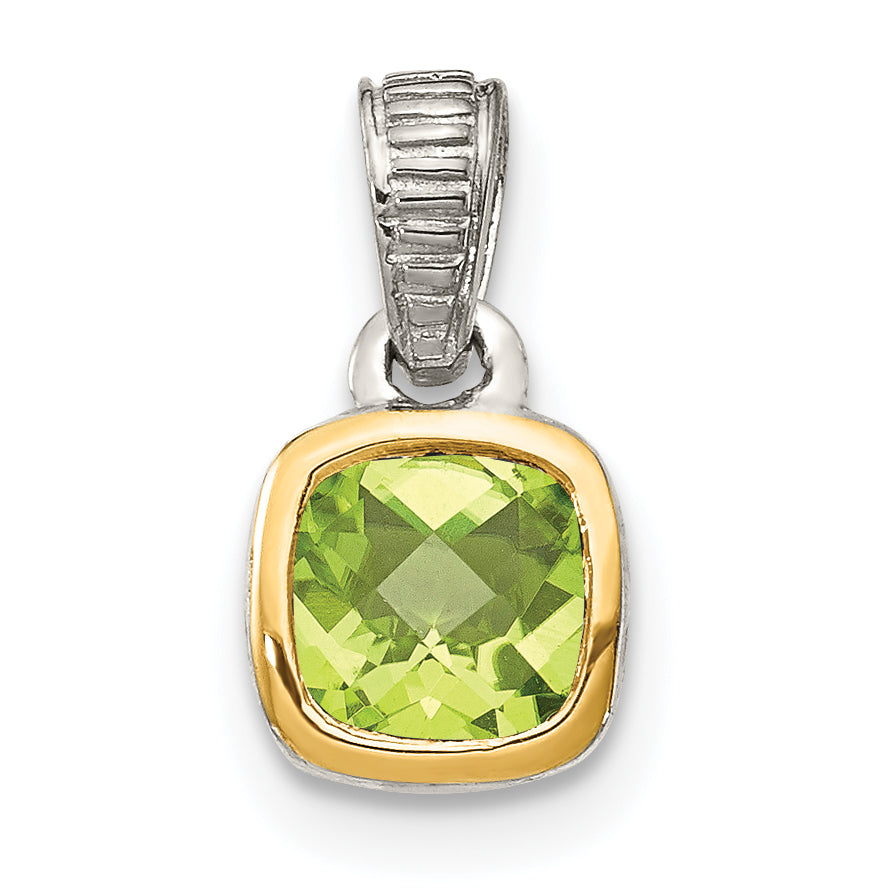 Shey Couture Sterling Silver Rhodium-plated with 14k Accent Polished Cushion-cut Peridot Pendant