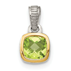 Shey Couture Sterling Silver Rhodium-plated with 14k Accent Polished Cushion-cut Peridot Pendant