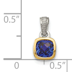 Shey Couture Sterling Silver Rhodium-plated with 14k Accent Polished Cushion-cut Created Sapphire Pendant