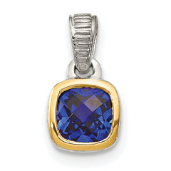 Shey Couture Sterling Silver Rhodium-plated with 14k Accent Polished Cushion-cut Created Sapphire Pendant