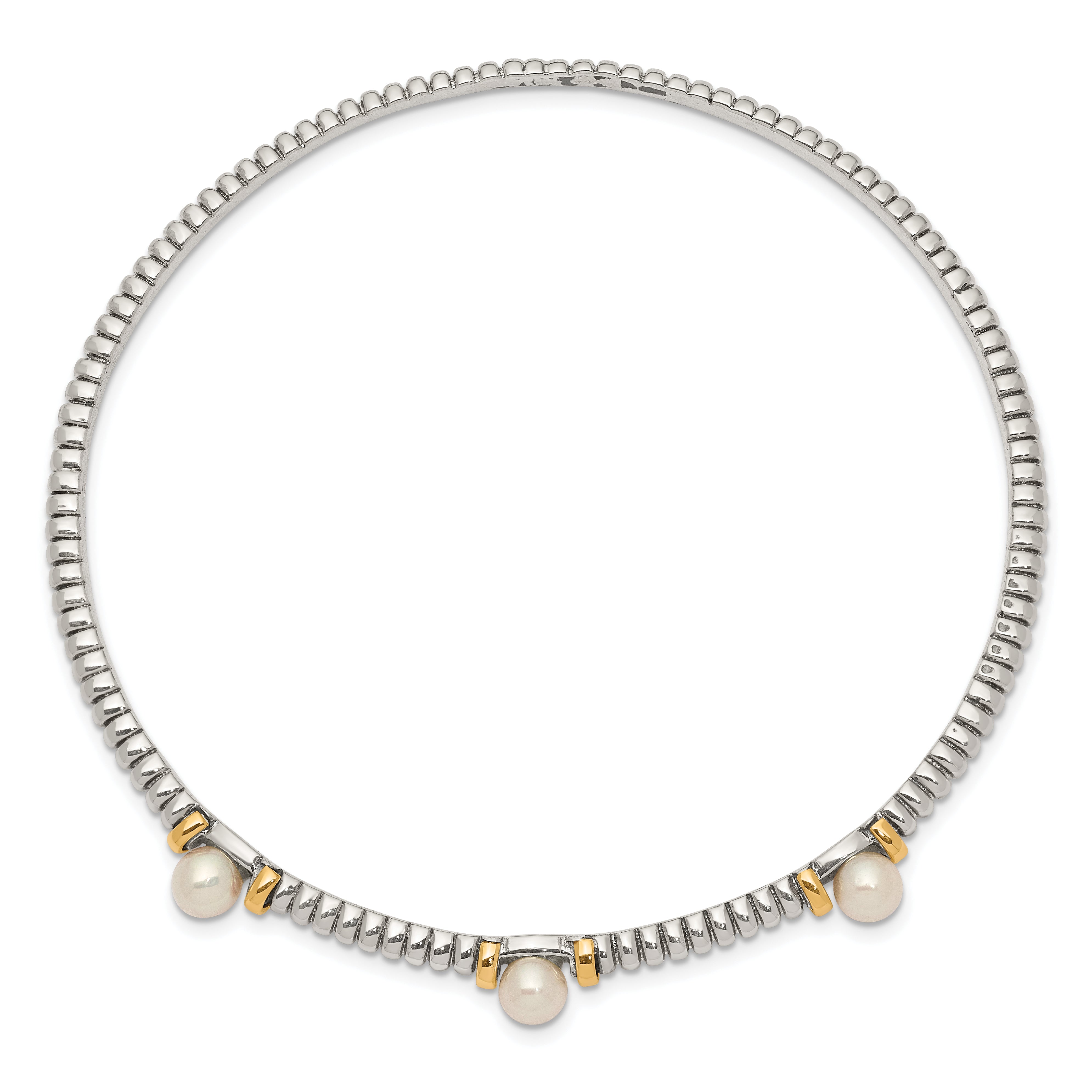 Sophia Jewelers Sterling Silver 14K Gold Pearl Bangle Bracelet