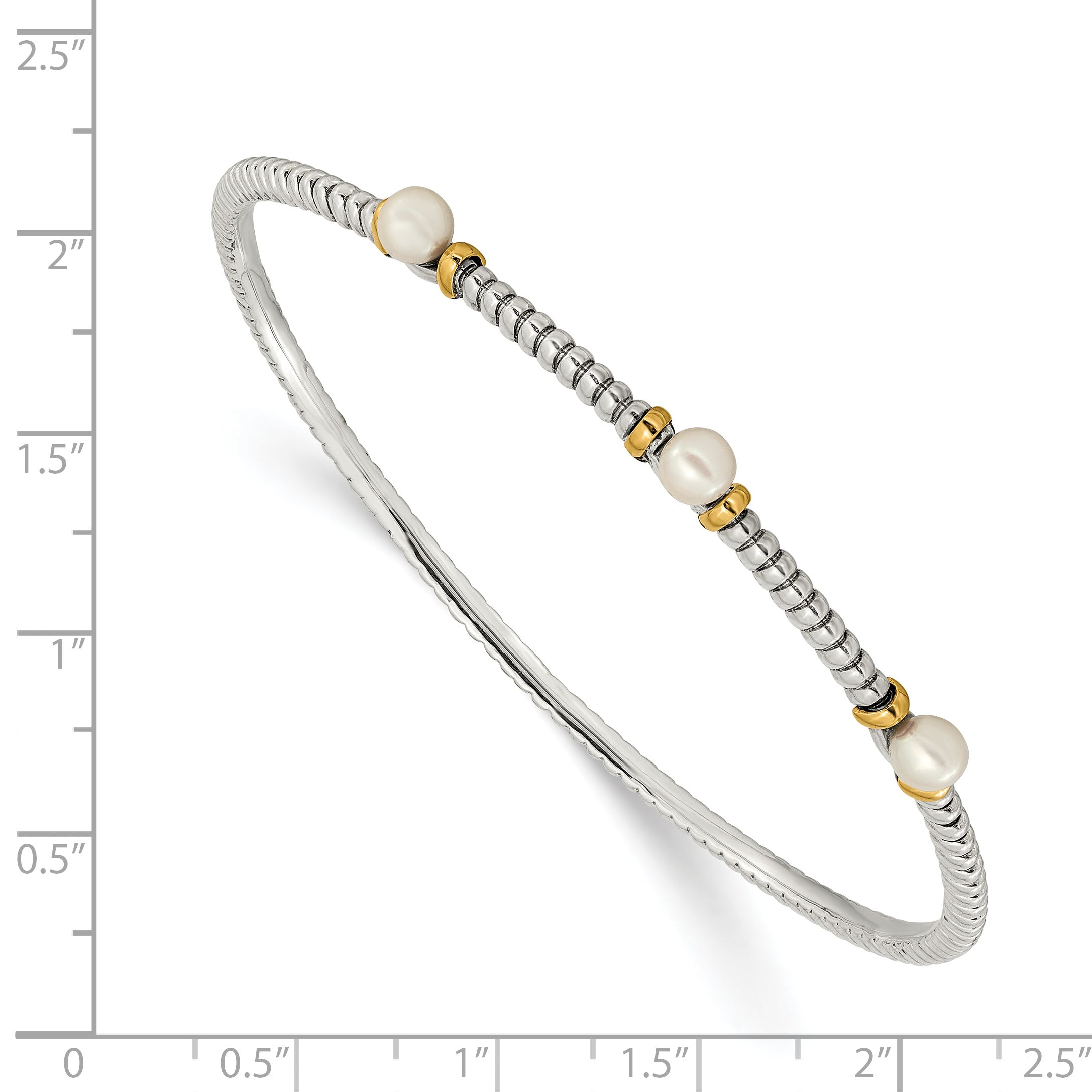 Sophia Jewelers Sterling Silver 14K Gold Pearl Bangle Bracelet