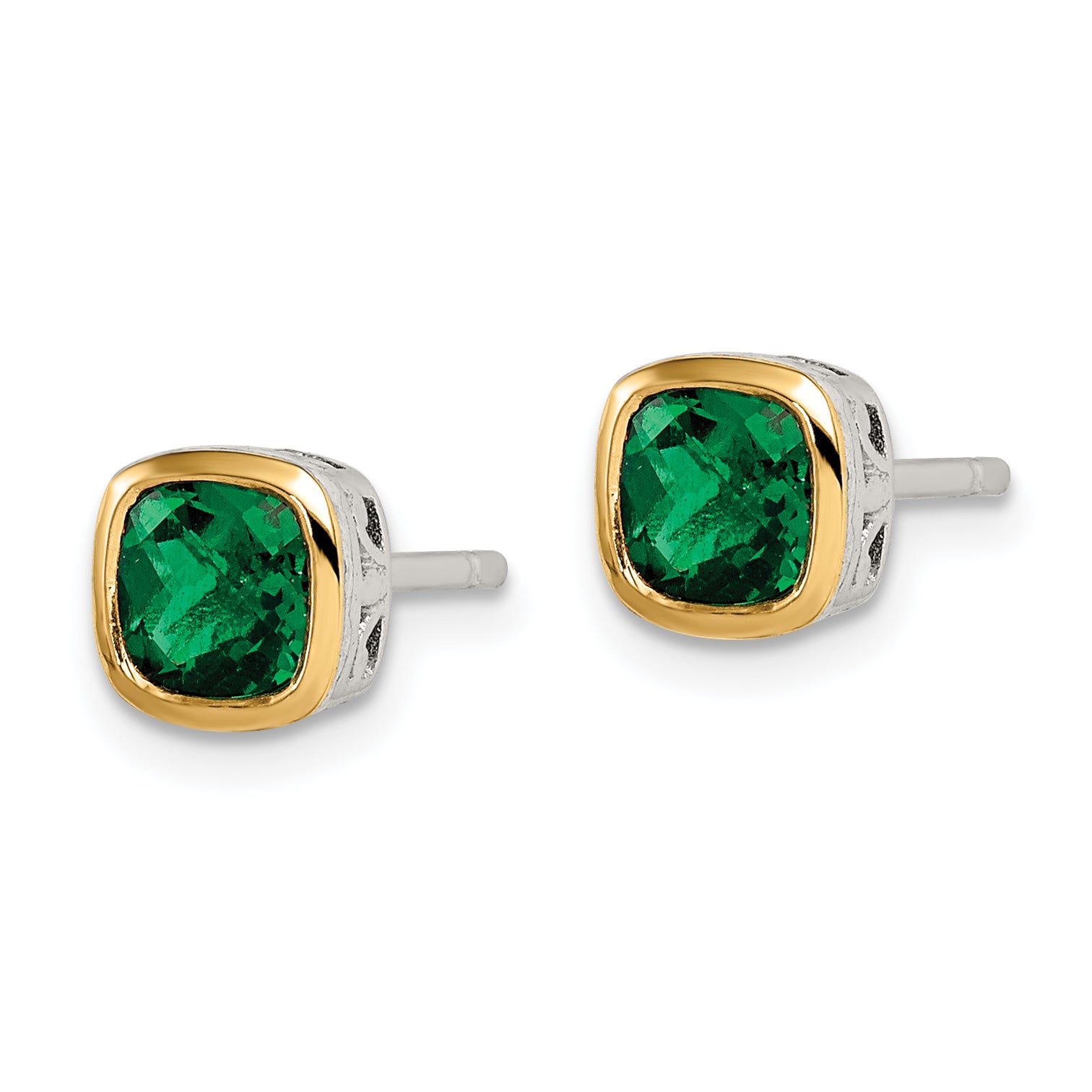 Shey Couture Sterling Silver Rhodium-plated with 14k Accent Created Emerald Square Stud Earrings