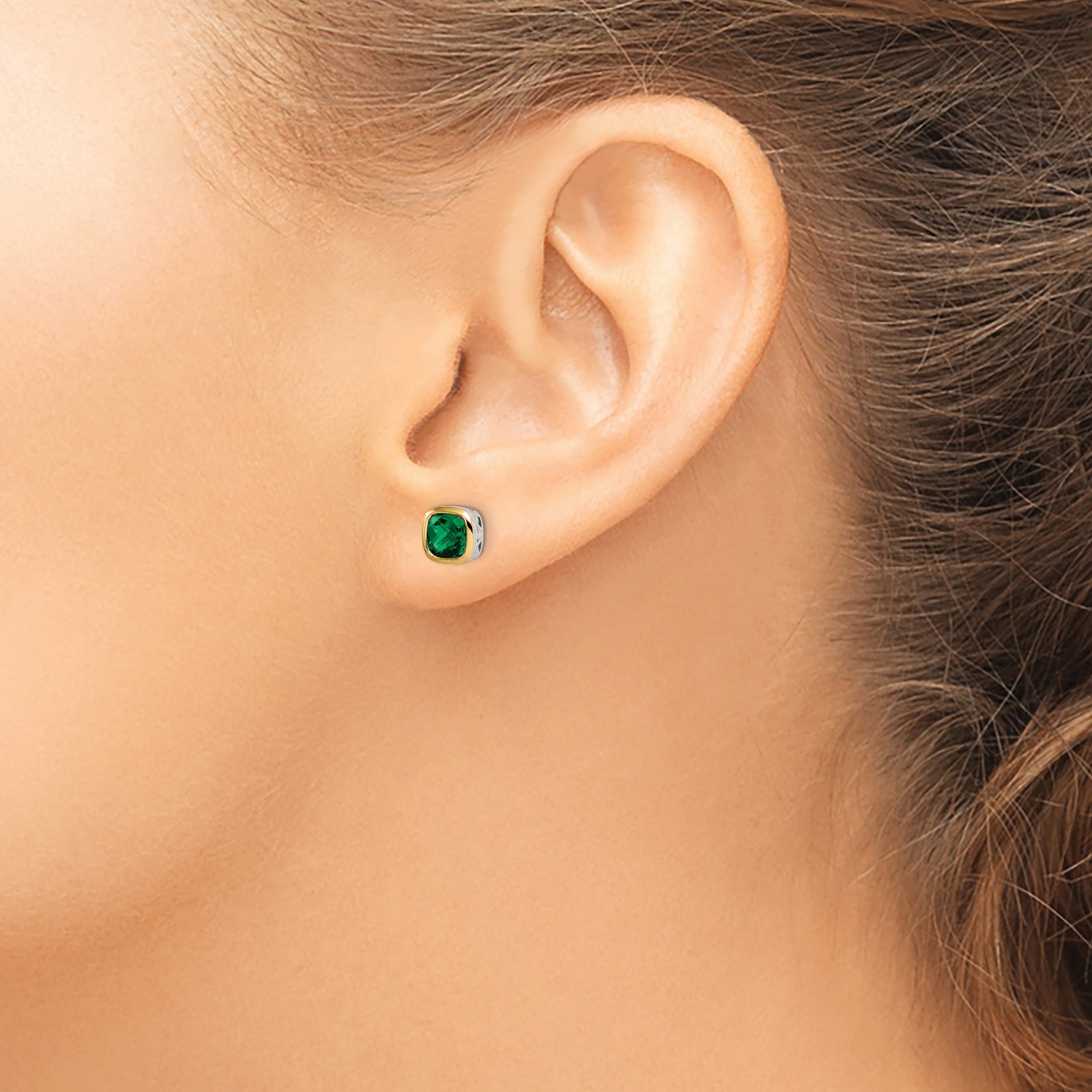 Shey Couture Sterling Silver Rhodium-plated with 14k Accent Created Emerald Square Stud Earrings