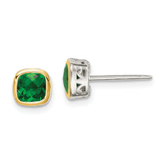 Shey Couture Sterling Silver Rhodium-plated with 14k Accent Created Emerald Square Stud Earrings