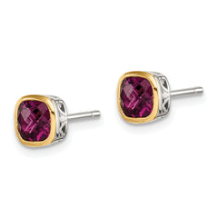 Shey Couture Sterling Silver Rhodium-plated with 14k Accent Rhodolite Garnet Square Stud Earrings