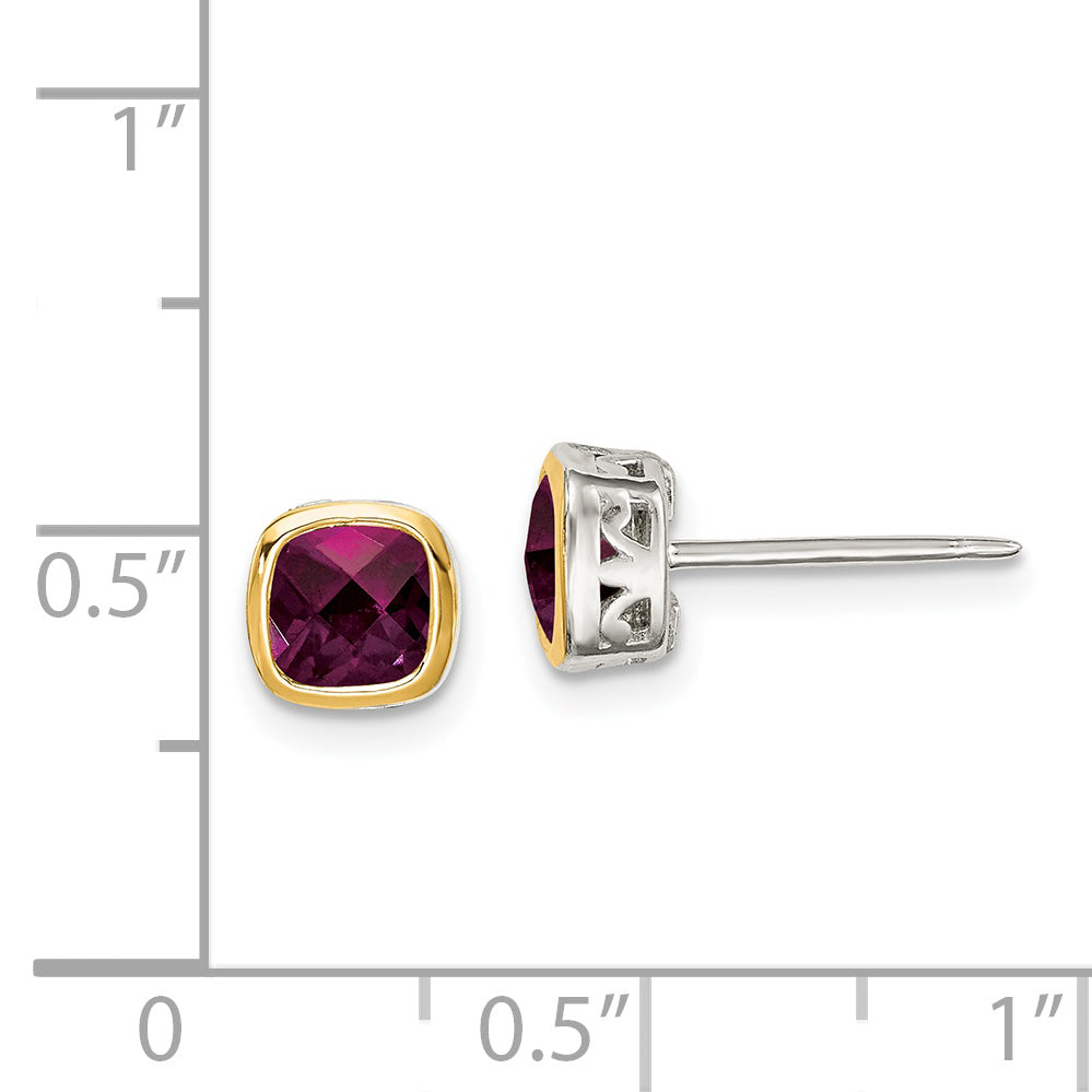 Shey Couture Sterling Silver Rhodium-plated with 14k Accent Rhodolite Garnet Square Stud Earrings