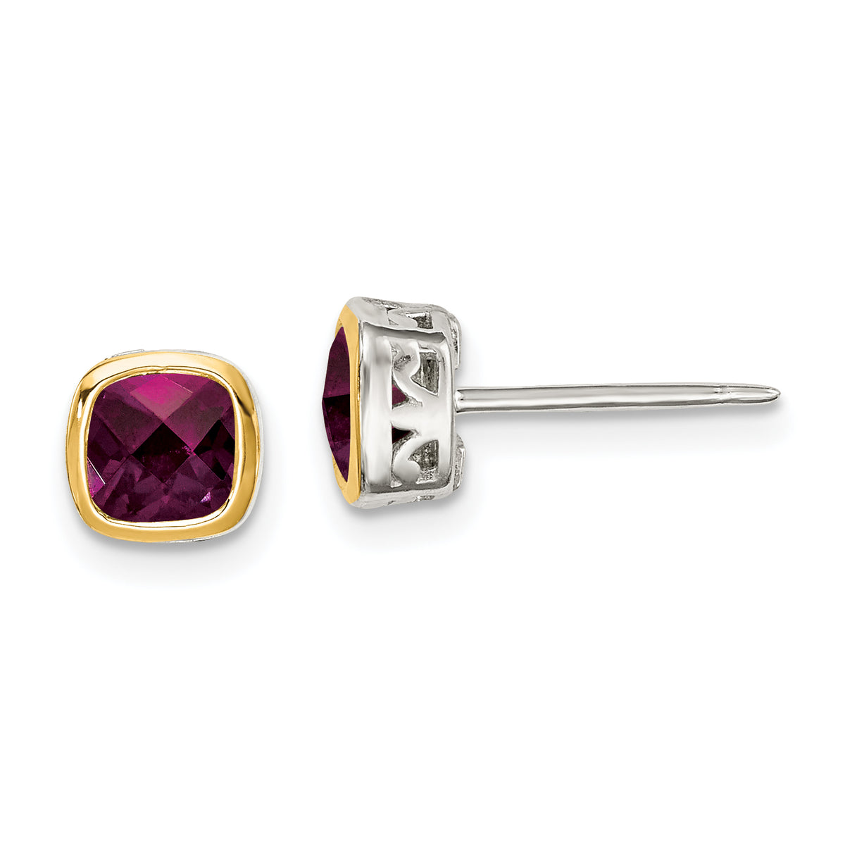 Shey Couture Sterling Silver Rhodium-plated with 14k Accent Rhodolite Garnet Square Stud Earrings