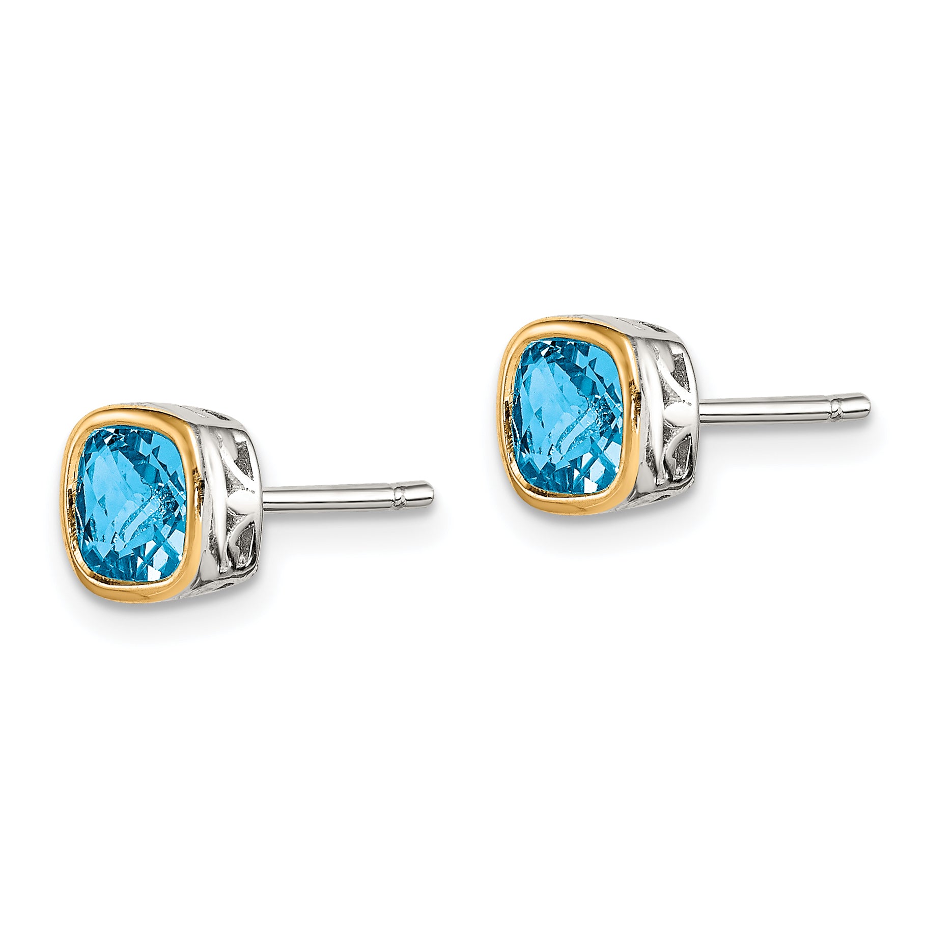 Shey Couture Sterling Silver Rhodium-plated with 14k Accent Light Swiss Blue Topaz Square Stud Earrings