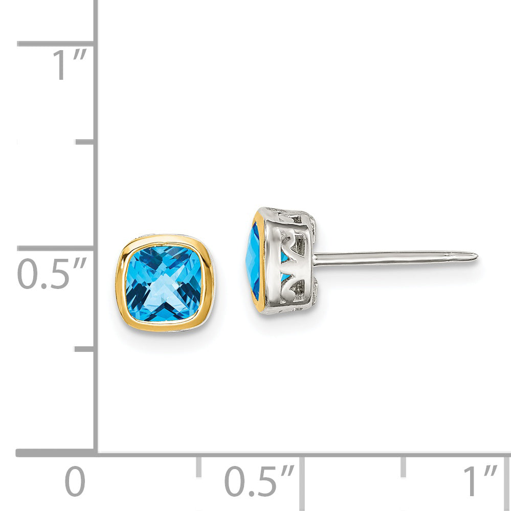 Shey Couture Sterling Silver Rhodium-plated with 14k Accent Light Swiss Blue Topaz Square Stud Earrings