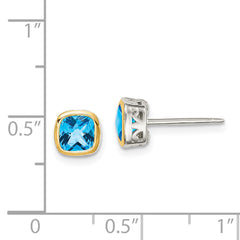 Shey Couture Sterling Silver Rhodium-plated with 14k Accent Light Swiss Blue Topaz Square Stud Earrings