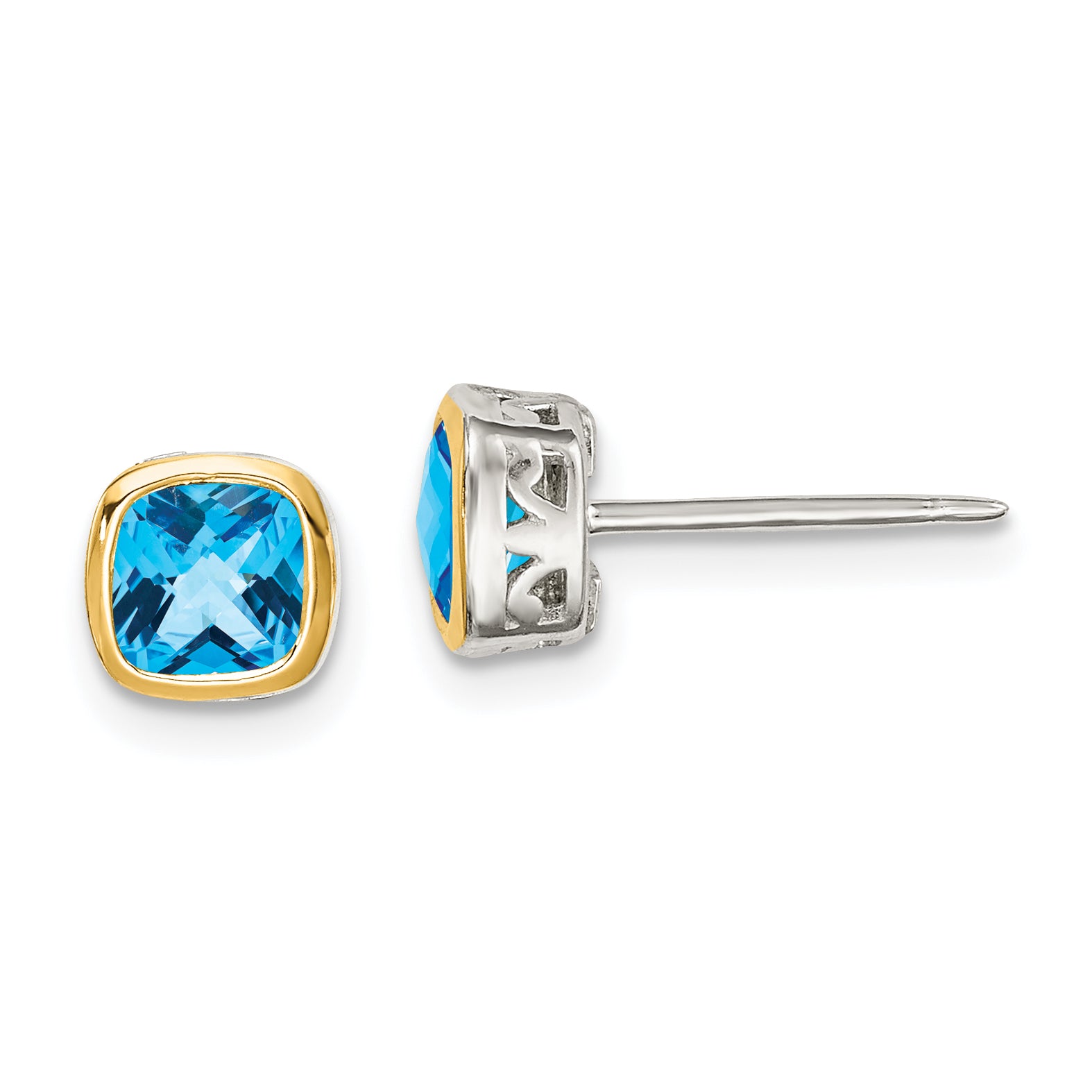 Shey Couture Sterling Silver Rhodium-plated with 14k Accent Light Swiss Blue Topaz Square Stud Earrings